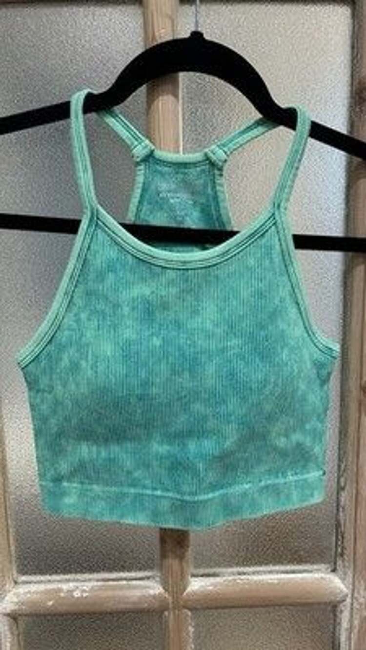 Zenana Ribbed - Kelly Green Cami Bralette Round neck Crop Racerback Tank top S/M